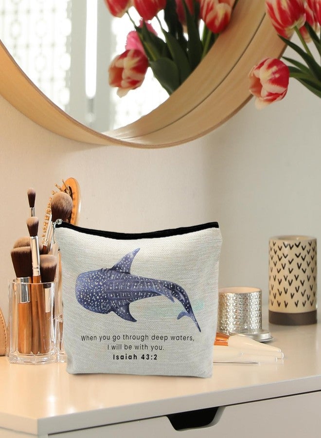 RYYCDOI Whale Shark Christian Makeup Bag Pouch, Christian Shark Gifts for Women, Bible Verse Gifts Isaiah 43:2, When you go through deep waters I will be with you - Image 2
