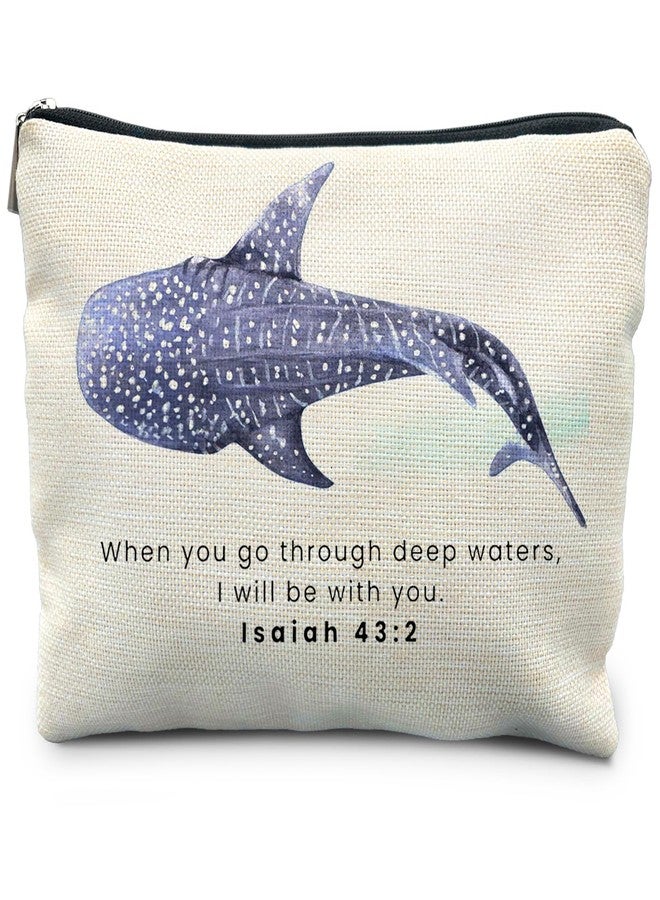 RYYCDOI Whale Shark Christian Makeup Bag Pouch, Christian Shark Gifts for Women, Bible Verse Gifts Isaiah 43:2, When you go through deep waters I will be with you - Image 1