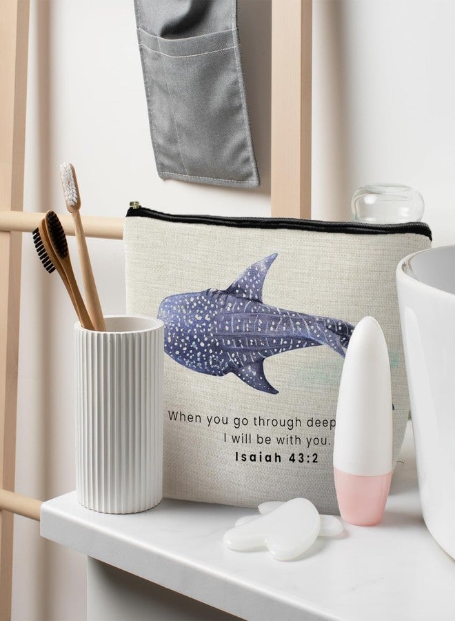 RYYCDOI Whale Shark Christian Makeup Bag Pouch, Christian Shark Gifts for Women, Bible Verse Gifts Isaiah 43:2, When you go through deep waters I will be with you - Image 3