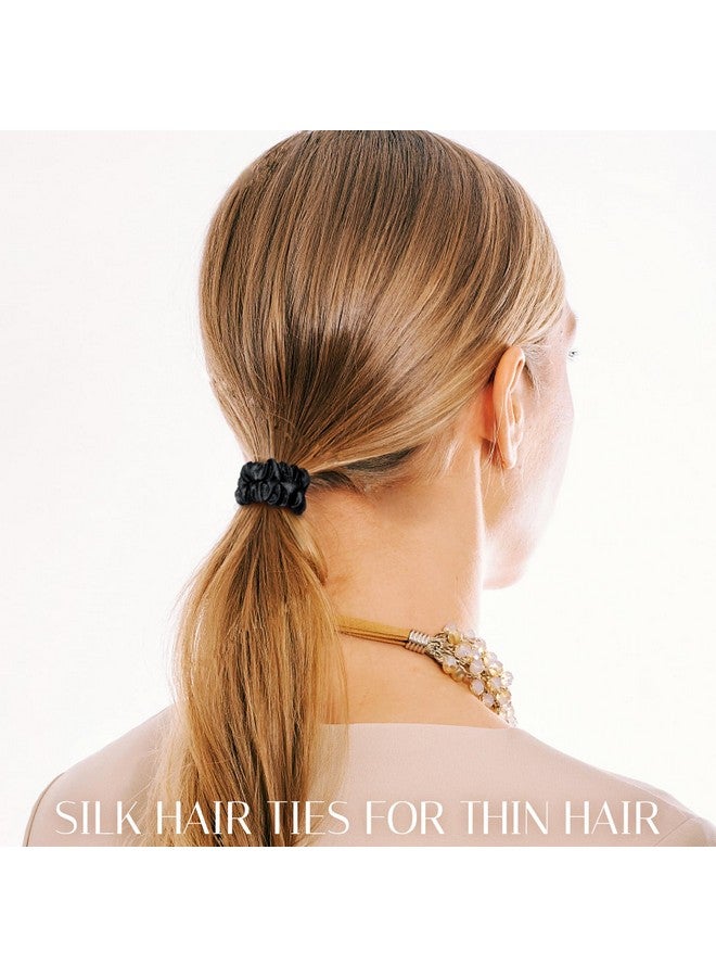 OLESILK Silk Hair Ties for Women: 100% Mulberry Skinny Silk Scrunchies, Soft Smooth No Damage No Crease for Thin Fine Curly Hair 3 Pack, Black - Image 2