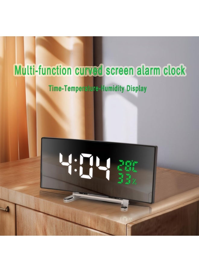 LED Digital Alarm Clock with Temperature Humidity Display 6 Inch Curved Large Screen Snooze Mode 12/24H Bedside Desk Clock Plug in Powered 3 Adjustable Brightness Multifunctional Home Office - Image 3