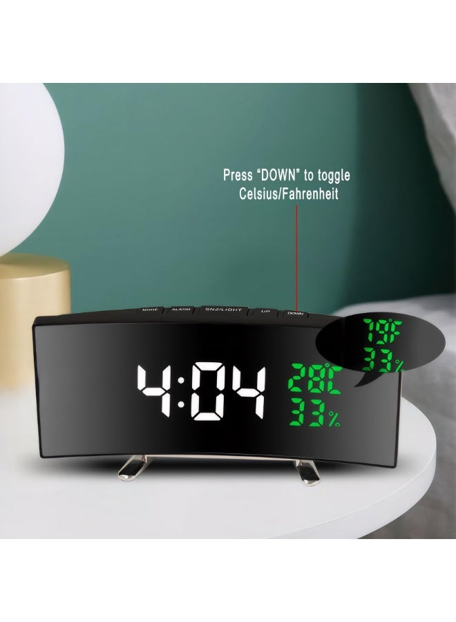 LED Digital Alarm Clock with Temperature Humidity Display 6 Inch Curved Large Screen Snooze Mode 12/24H Bedside Desk Clock Plug in Powered 3 Adjustable Brightness Multifunctional Home Office - Image 4