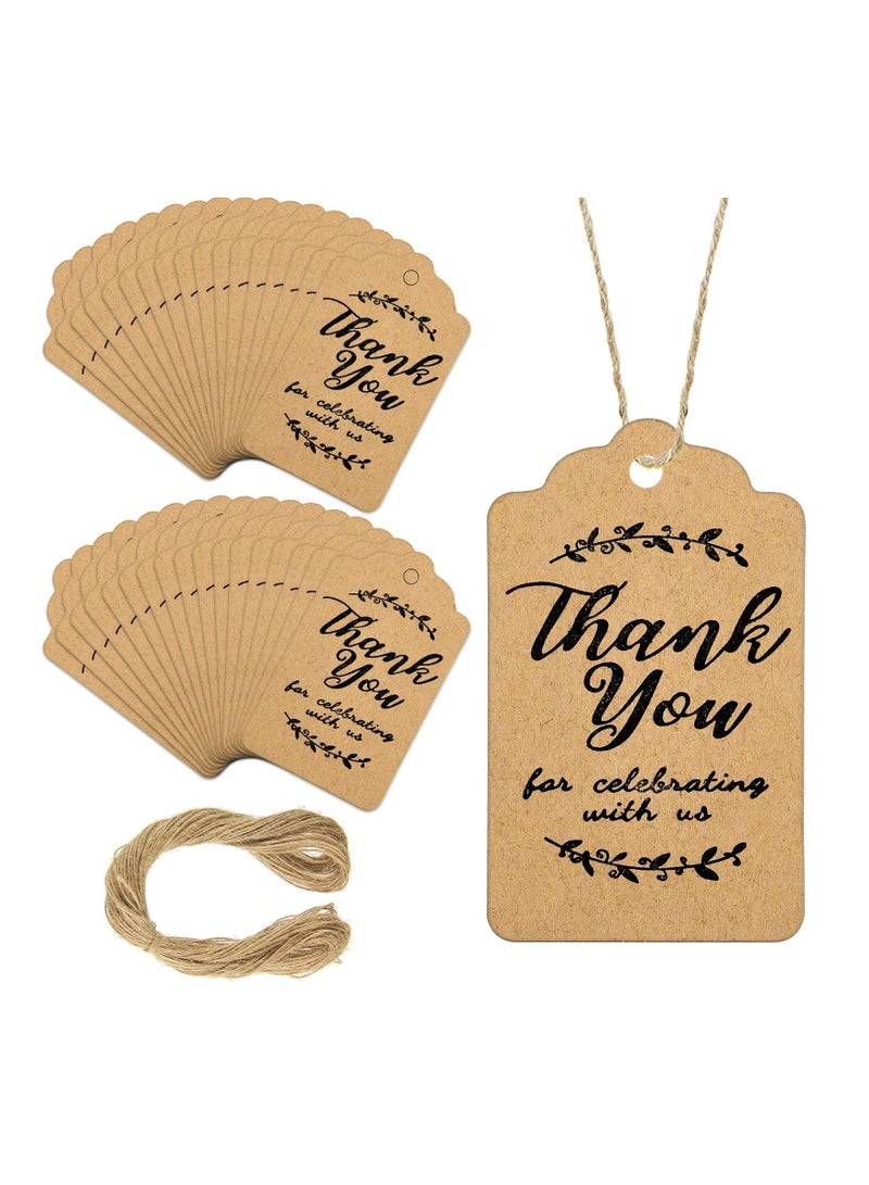 Excefore 200 Pcs Kraft Gift Paper Tags, 5 x 3 cm Thank You for Celebrating with Us Wedding Labels Rustic Luggage Labels Kraft Gift Tags with String Luggage Tags Brown Card for Name - Image 1