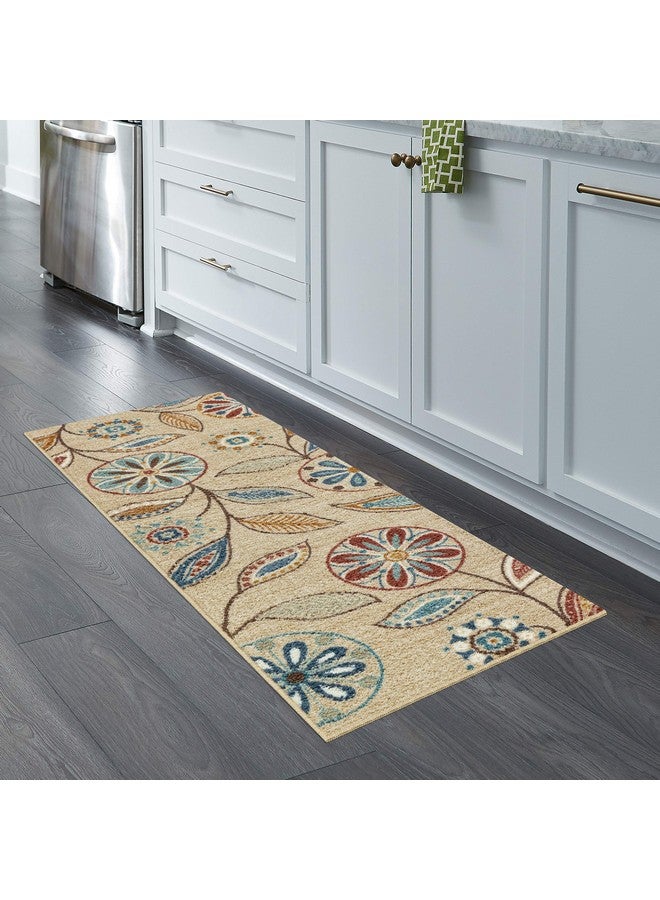 Maples Rugs سجادة مابلز روجز ريجى الزهرية - مصنوعة في الولايات المتحدة - سجادة داخلية قابلة للغسل وغير قابلة للانزلاق للمطبخ، الممر، وغرفة الغسيل، 2' x 6'، بيج - Image 2