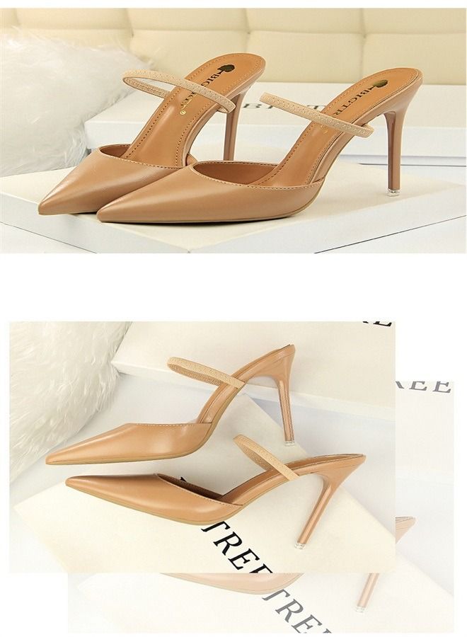 BIGTREE Shallow Pointed High-Heeled Sandals 10.5CM Brown - Image 3