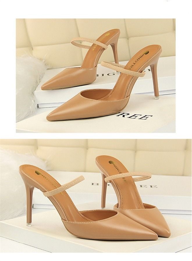 BIGTREE Shallow Pointed High-Heeled Sandals 10.5CM Brown - Image 2