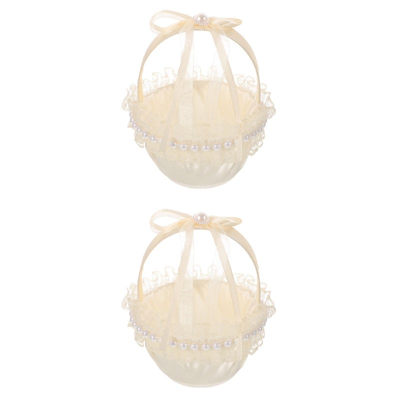 2pcs Flower Girl Basket Elegant Wedding Petal Basket Wedding Supply Wedding Decor Flower Basket - Image 3