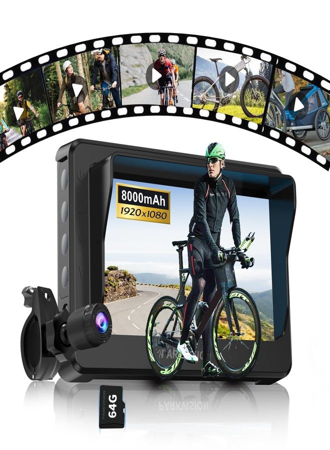 PARKVISION Bicycle Rear View Camera Recorder with Parasol, 1080P Bicycle Handlebar with 4.3" HD Monitor, 64GB TF Card, E-Bike Camera with 110° Angle Camera - Image 1