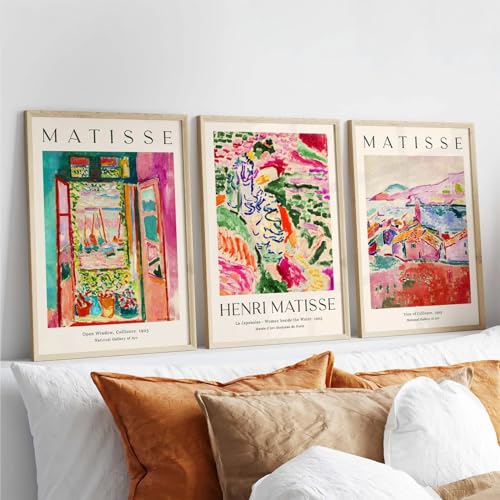 Baccone Henri Matisse Wall Art Prints Set of 3 Matisse Wall Decor Aesthetic Canvas Poster Colorful Abstract Pink Picture Vintage Flower Art Exhibition Posters for Room Bedroom 16x24 Inch Unframed - Image 1