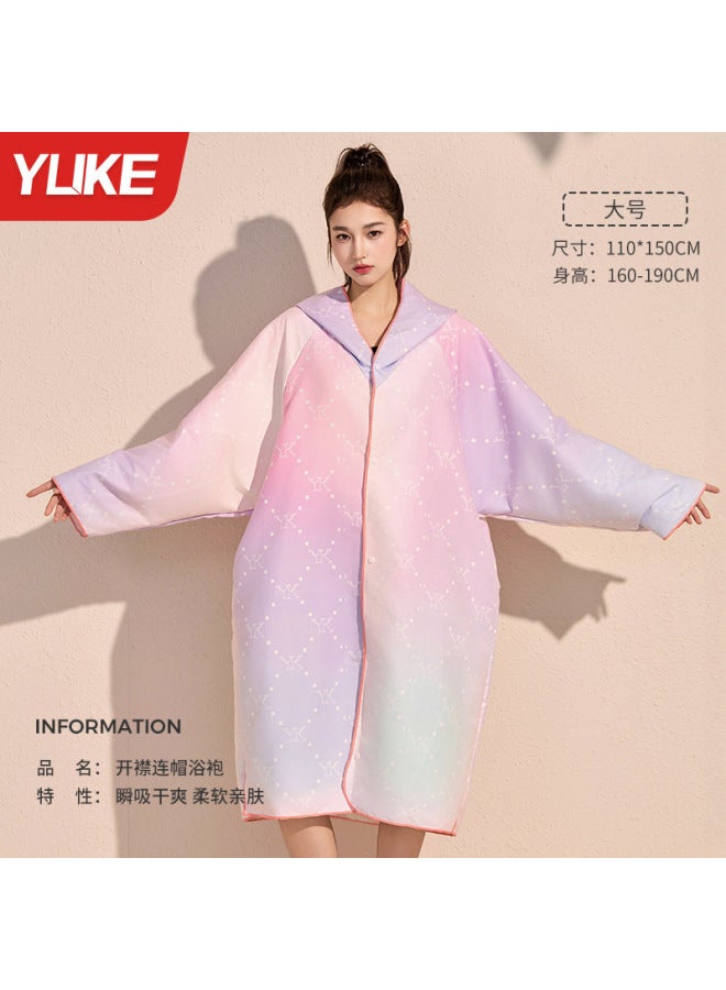 Bathrobe Swimming Quick-drying Cape Women's Hooded Cardigan Bath Towel Portable Wearing Bathrobe Sports Diving Beach Towel