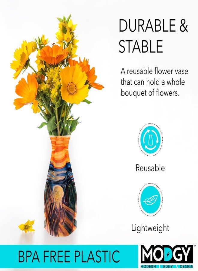 MODGY Expandable Flower Vase, Plastic Decorative Modern Vases for Flowers Centerpieces Dining Table Decor Living Room Bathroom Wedding Office, Edvard Munch - The Scream Multi-Colors - Image 3
