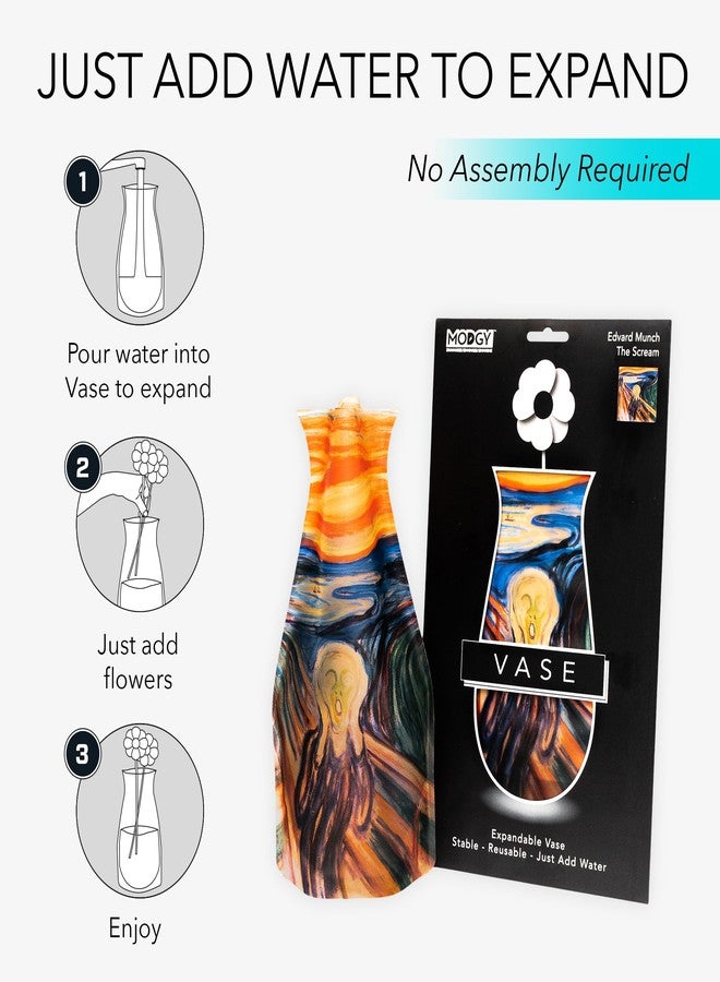 MODGY Expandable Flower Vase, Plastic Decorative Modern Vases for Flowers Centerpieces Dining Table Decor Living Room Bathroom Wedding Office, Edvard Munch - The Scream Multi-Colors - Image 4