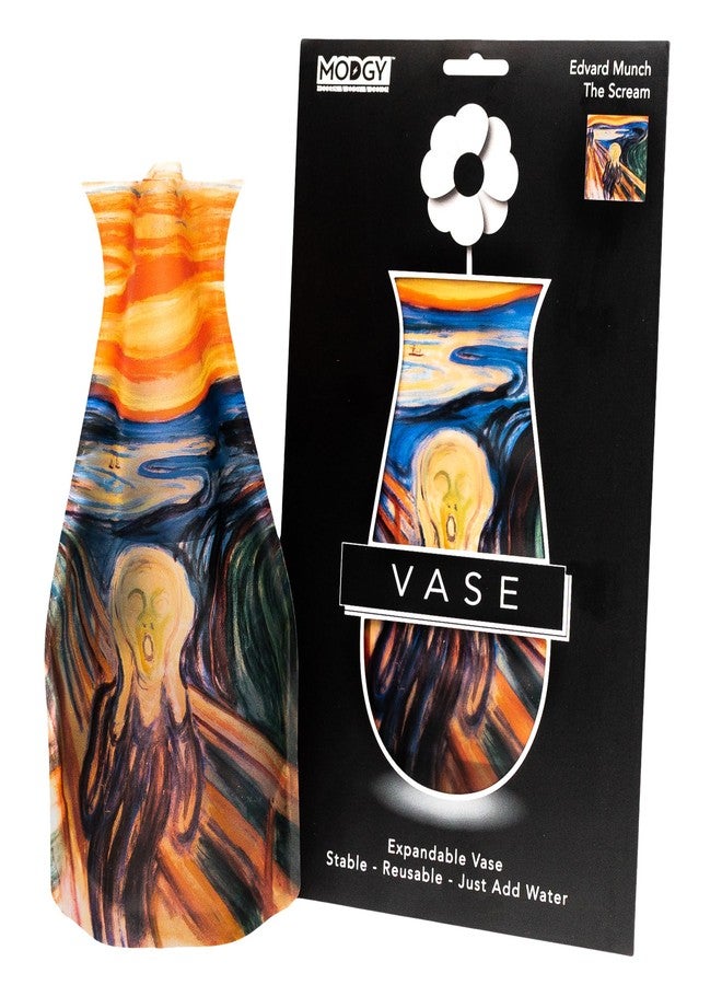 MODGY Expandable Flower Vase, Plastic Decorative Modern Vases for Flowers Centerpieces Dining Table Decor Living Room Bathroom Wedding Office, Edvard Munch - The Scream Multi-Colors - Image 1