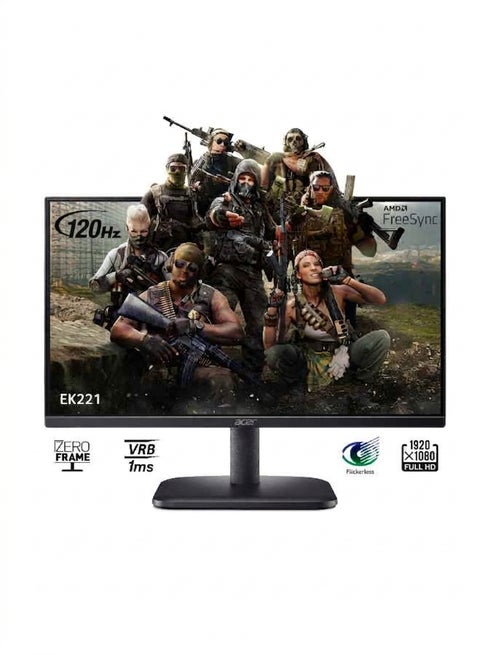 الشاشة الأساسية EK221Q | 21.5 بوصة ZeroFrame (1920x1080) FHD، تقنية لوحة VA، HDMI، VGA مع وقت استجابة يصل إلى 5 مللي ثانية، معدل التحديث 100 هرتز وAMD FreeSync