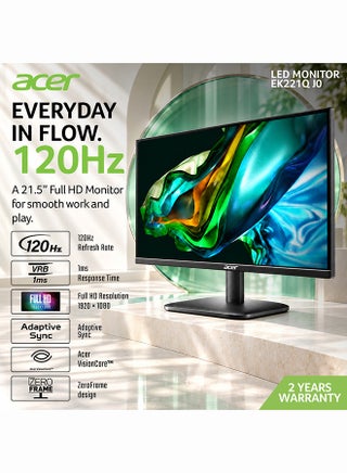 21.5-Inch Essential Monitor ZeroFrame (1920x1080) Refresh Rate 120Hz FHD, VA Panel Technology with Response Time UpTo 1ms, HDMI, VGA & AMD FreeSync - EK221Q | Black Black - view 2