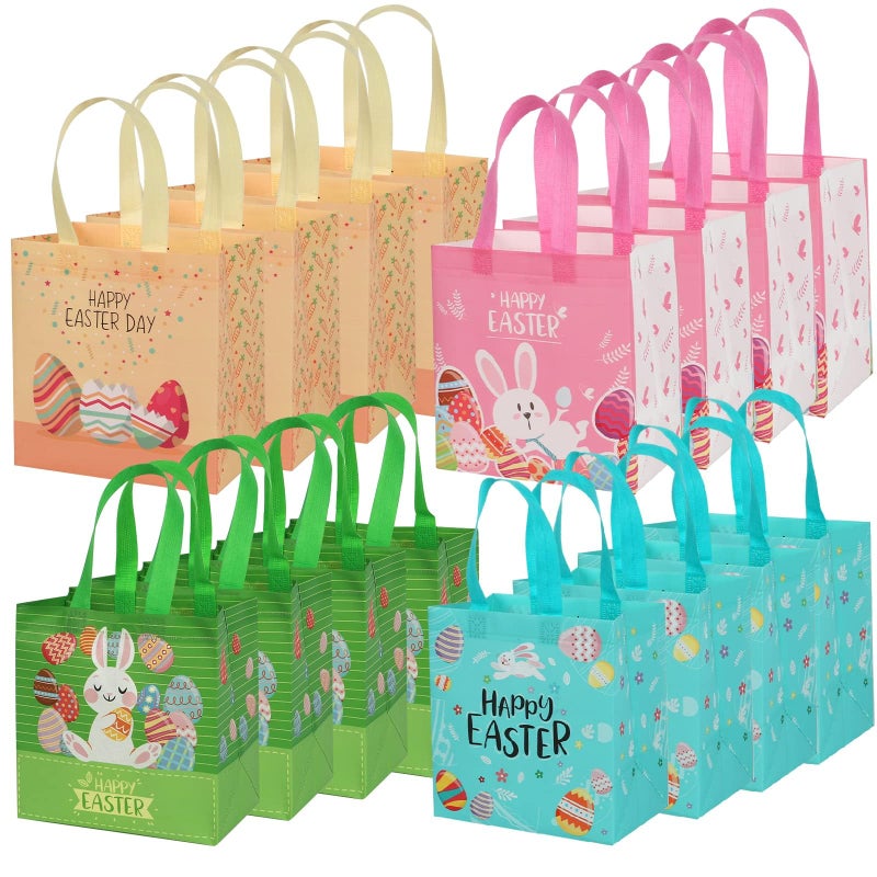 YANGTE Easter Gift Bags Bulk 16 Pack Reusable Party Bags with Handles Colorful Egg Hunt Baskets for Kids Bunny Treat Bag Durable Easter Favor Basket for Candy Gifts
