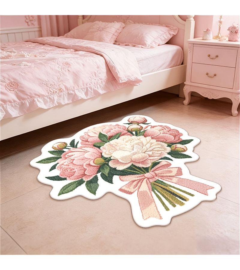 Faux Imitation Cashmere 900g 9mm French Style Romantic Bouquet Design Rug 19.69x31.5 Inch W 455 F Color Bedroom Bedside Rug European Country Living Room Sofa Rug Mother S Day Decorative Vanity Rug Soft Fluffy Reading Area Play Area Plush Rug - Image 1