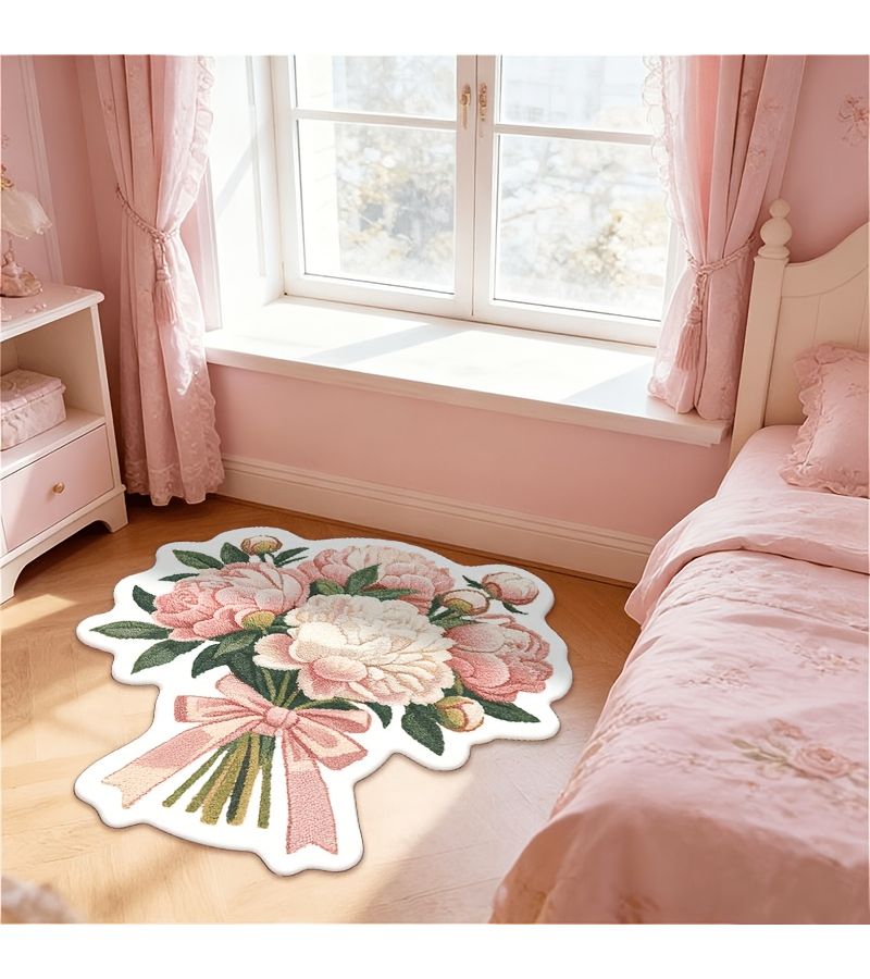Faux Imitation Cashmere 900g 9mm French Style Romantic Bouquet Design Rug 19.69x31.5 Inch W 455 F Color Bedroom Bedside Rug European Country Living Room Sofa Rug Mother S Day Decorative Vanity Rug Soft Fluffy Reading Area Play Area Plush Rug - Image 4