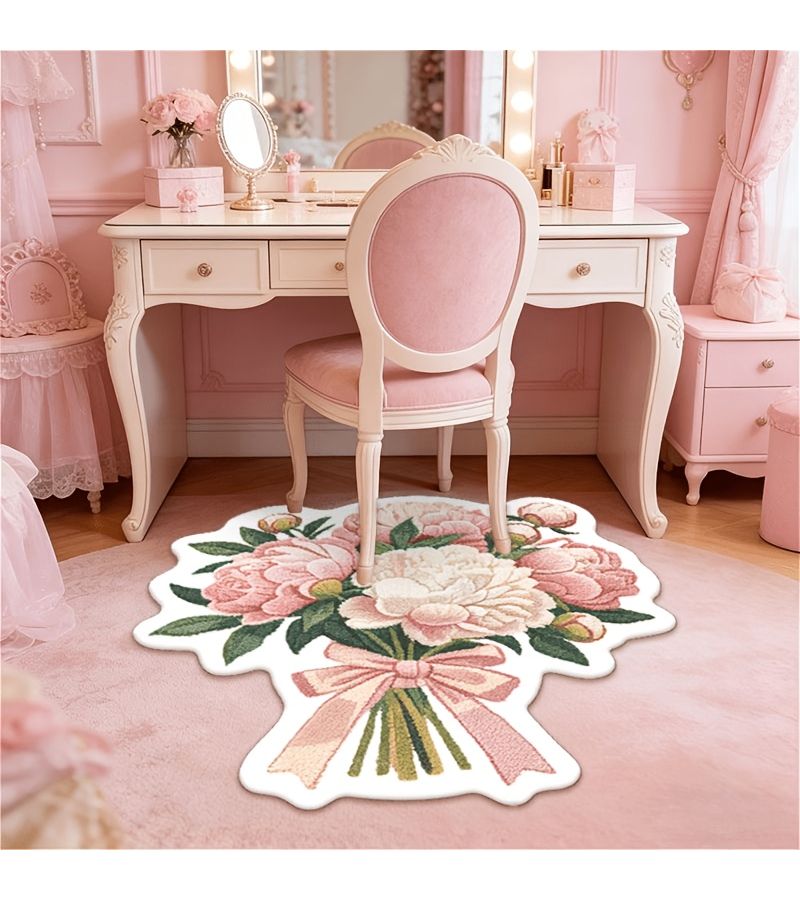 Faux Imitation Cashmere 900g 9mm French Style Romantic Bouquet Design Rug 19.69x31.5 Inch W 455 F Color Bedroom Bedside Rug European Country Living Room Sofa Rug Mother S Day Decorative Vanity Rug Soft Fluffy Reading Area Play Area Plush Rug - Image 5
