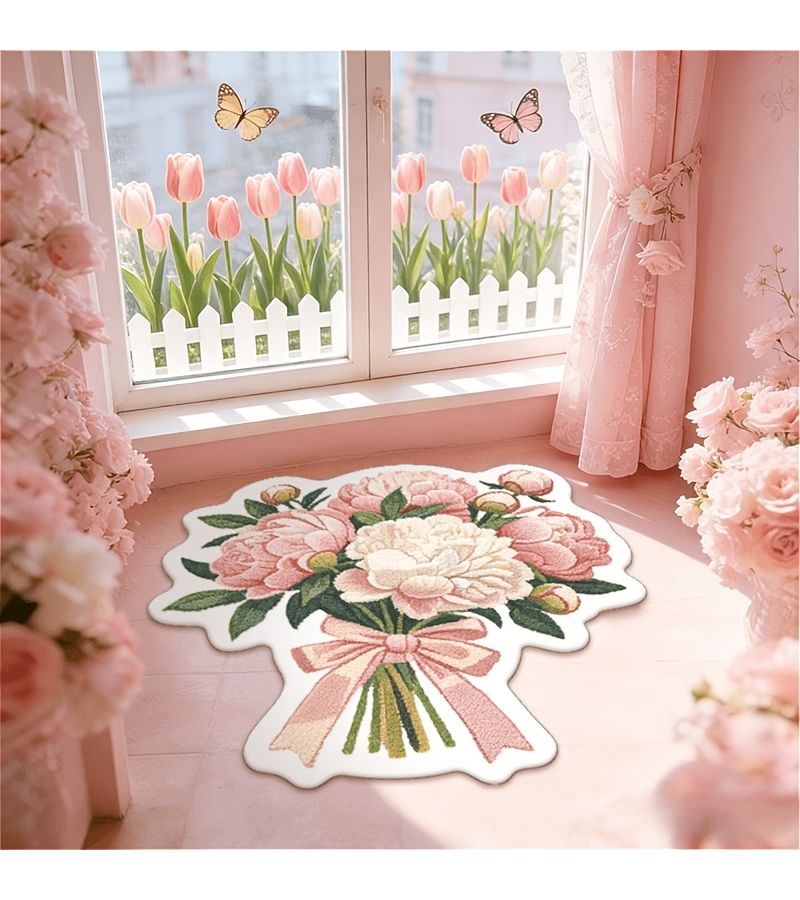 Faux Imitation Cashmere 900g 9mm French Style Romantic Bouquet Design Rug 19.69x31.5 Inch W 455 F Color Bedroom Bedside Rug European Country Living Room Sofa Rug Mother S Day Decorative Vanity Rug Soft Fluffy Reading Area Play Area Plush Rug - Image 2