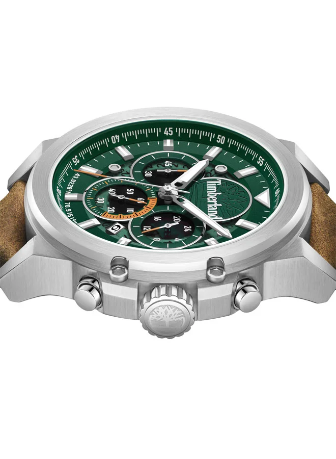 Timberland Men's Fast Strike 46 mm Men's Multifunction Watch Green Dial  & Brown Leather Strap