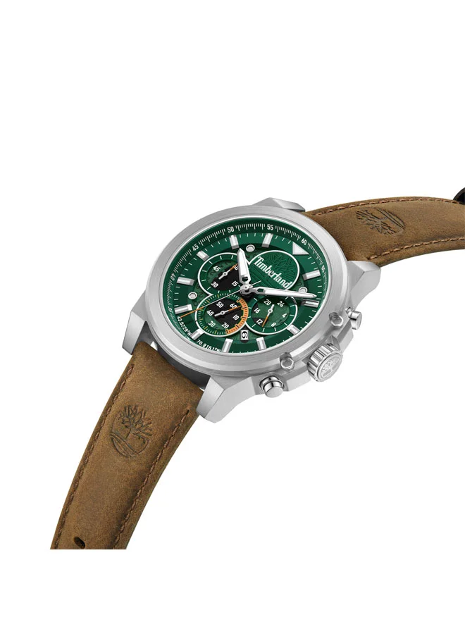 Timberland Men's Fast Strike 46 mm Men's Multifunction Watch Green Dial  & Brown Leather Strap