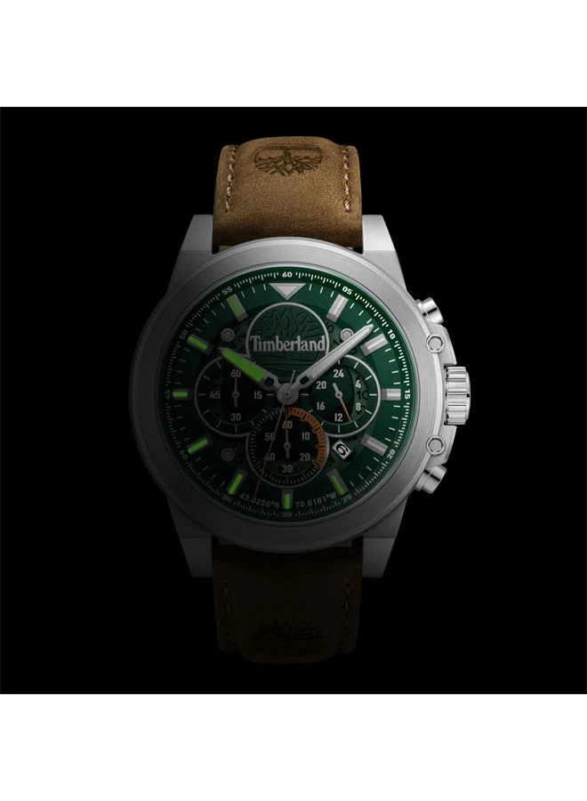 Timberland Men's Fast Strike 46 mm Men's Multifunction Watch Green Dial  & Brown Leather Strap