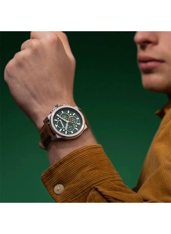 Timberland Men's Fast Strike 46 mm Men's Multifunction Watch Green Dial  & Brown Leather Strap