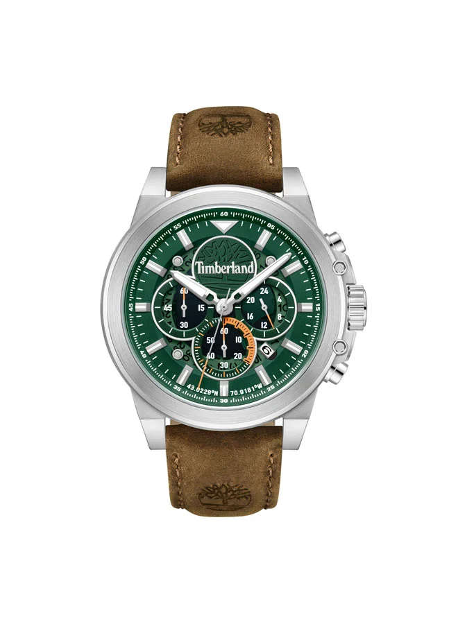 Timberland Men's Fast Strike 46 mm Men's Multifunction Watch Green Dial  & Brown Leather Strap