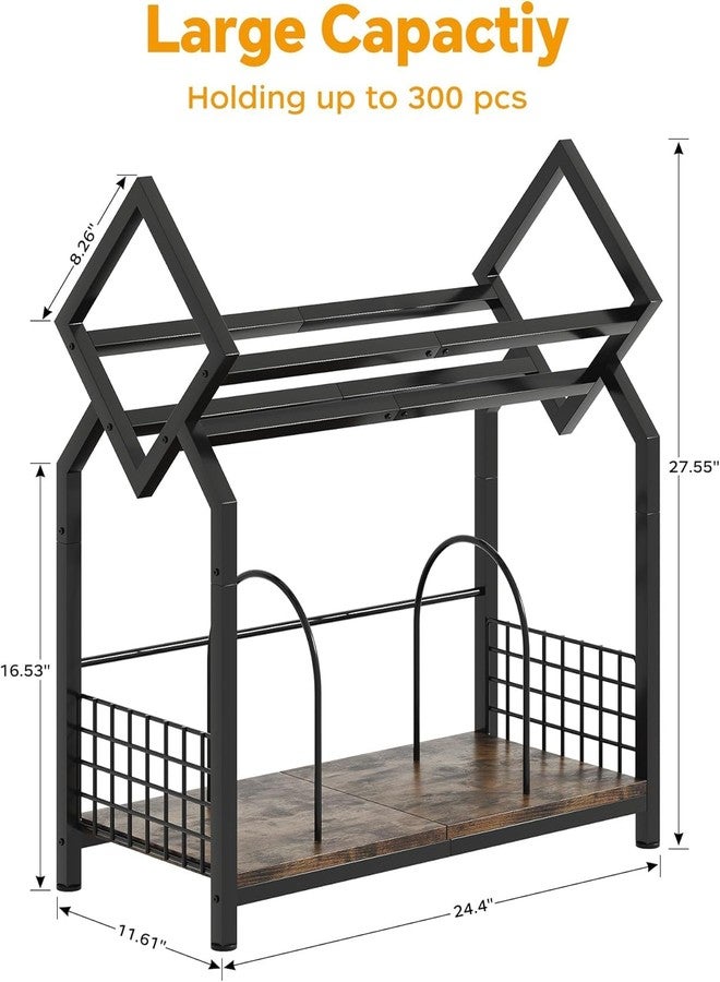 OGFC 58467 Classic 2-Tier Vinyl Record Storage Holder with Dividers, 24.4''W Vinyl Record Display, 300 LPs Vinyl Record Storage Rack, Suitable for Magazines, Books, Documents - Black - Image 2
