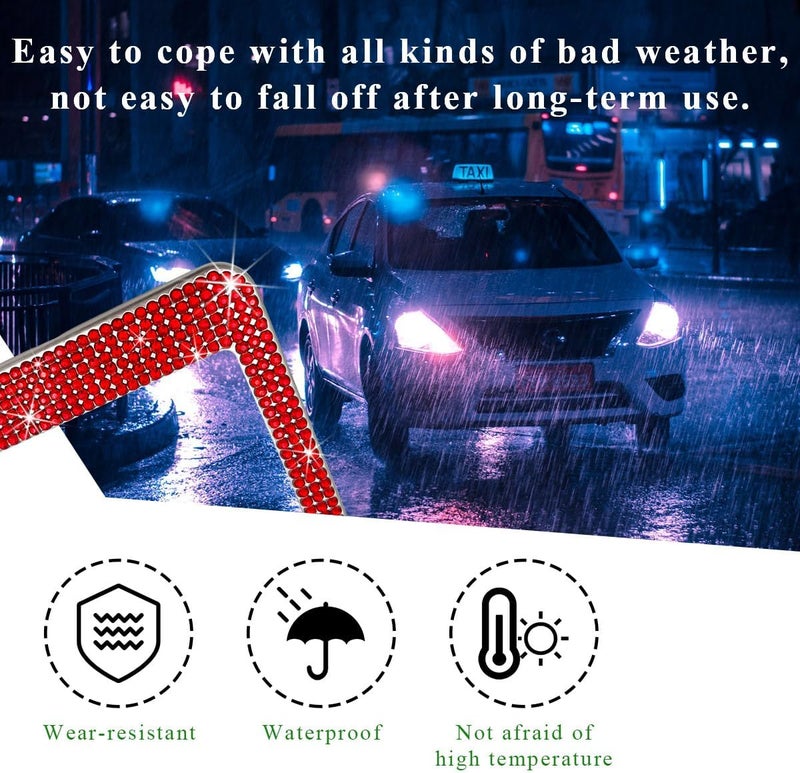 Bling License Plate Frame, Sparkly License Plate Tag Cover with Multifaceted Rhinestones, Stainless Steel Crystal License Plate Holder (Red, 2PCS) - Image 5