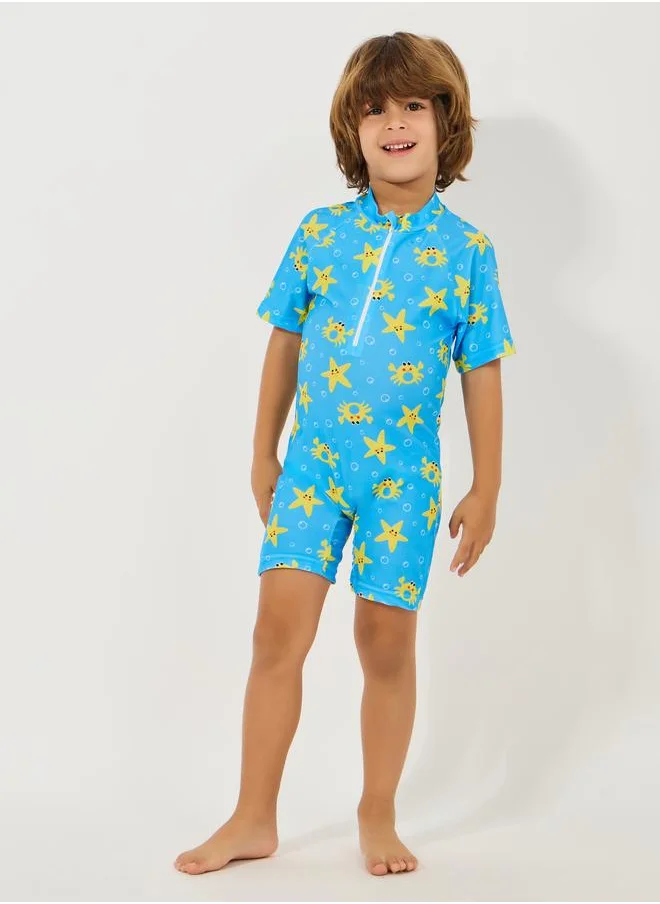 ستايلي Styli  Starfish Print Zip Detail Swimsuit