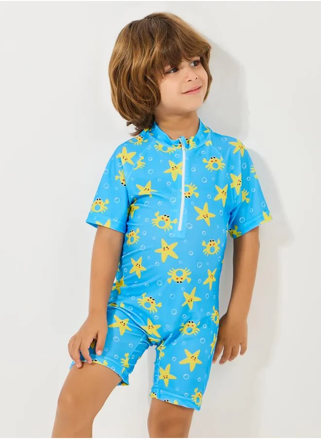 ستايلي Styli  Starfish Print Zip Detail Swimsuit