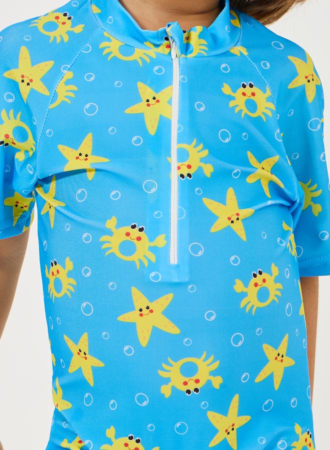 Styli Styli  Starfish Print Zip Detail Swimsuit  - Image 3