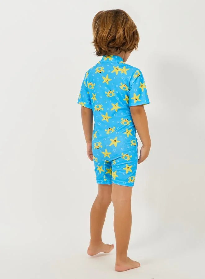 Styli Styli  Starfish Print Zip Detail Swimsuit