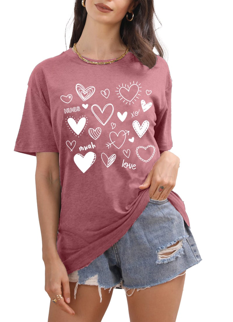 PECHAR Valentines Day Shirt for Women Cute Love Heart Tshirts Graphic Valentine Gift Tee Casual Hearts Tops A Pink - Image 4