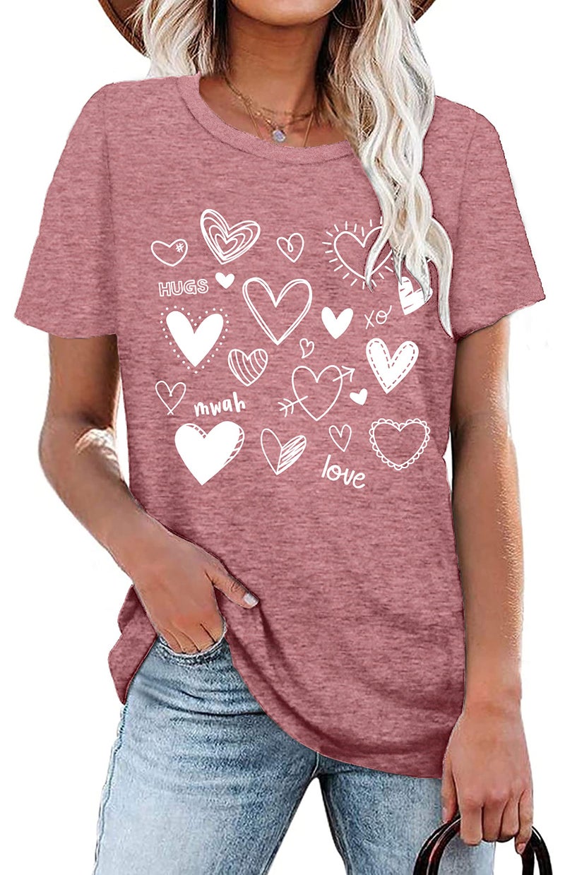 PECHAR Valentines Day Shirt for Women Cute Love Heart Tshirts Graphic Valentine Gift Tee Casual Hearts Tops A Pink - Image 3
