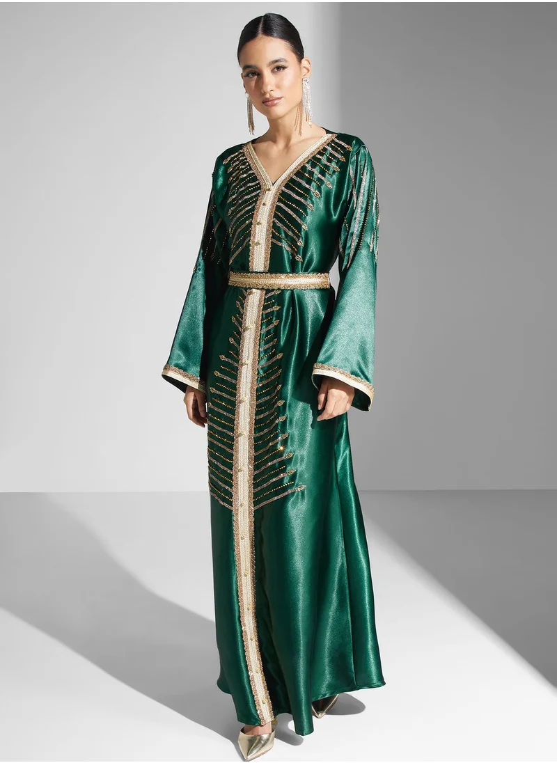 hayas closet Embellished Belted Dress