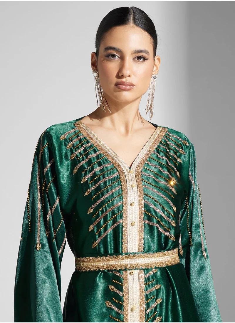 hayas closet Embellished Belted Dress