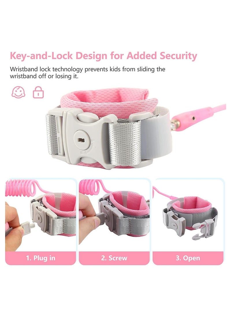 NNEWVANTE - Toddler Safety Harness Walking Leash, Anti Lost Wrist Link, Child Leash Secure Harness with Key Lock, Safety Wrist Leash for Kids Baby Boys and Girls 5 feet(Pink) - Image 1