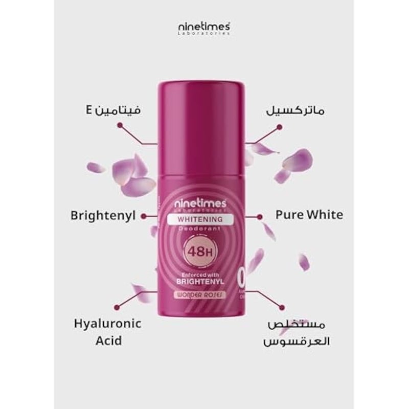 Ninetimes Wonder Roses Roll-On Deodorant, 50ml â€“ 48H Odor Protection, Whitening, Double Hydration & Hair Growth Reduction - Image 3