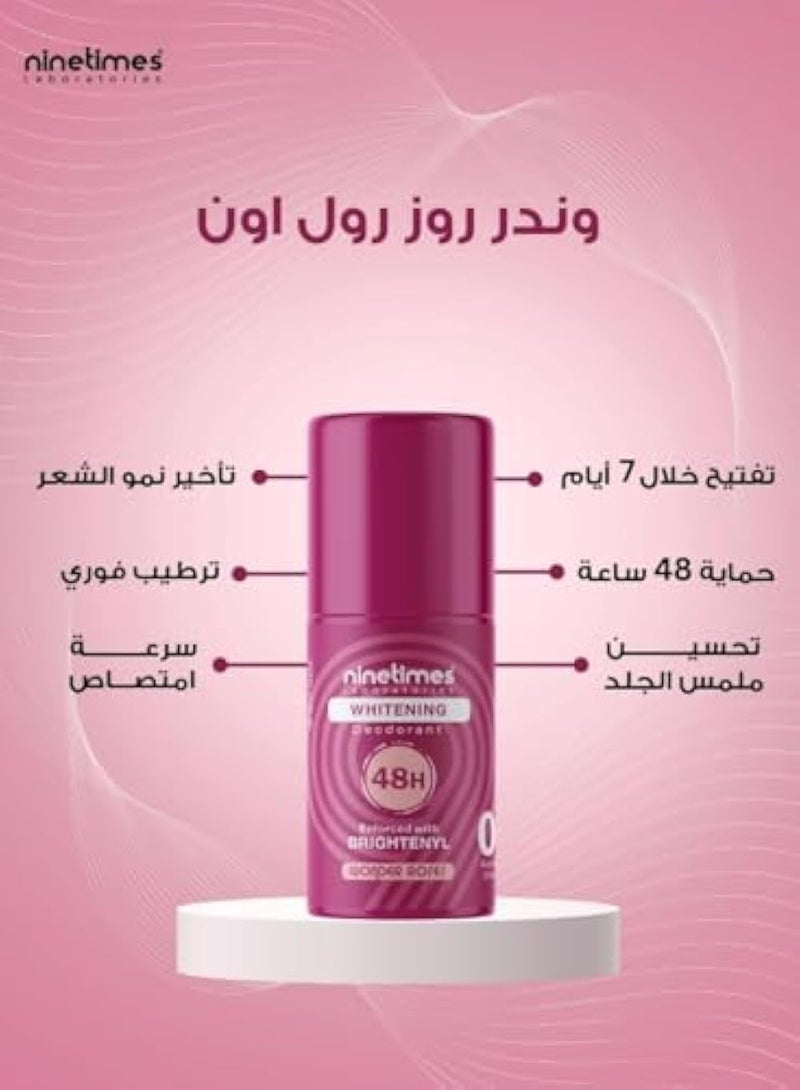 Ninetimes Wonder Roses Roll-On Deodorant, 50ml â€“ 48H Odor Protection, Whitening, Double Hydration & Hair Growth Reduction - Image 2