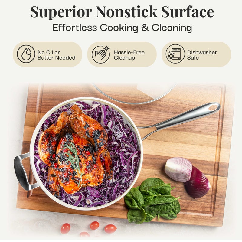 GOTHAM STEEL 14 Inch Non Stick Frying Pans with Lid, Large Frying Pans Nonstick with Lid, Non Toxic Ceramic Pan Skillet, Nonstick Frying Pan, Induction Pan, Oven/Dishwasher Safe – Cream Hammered - Image 3