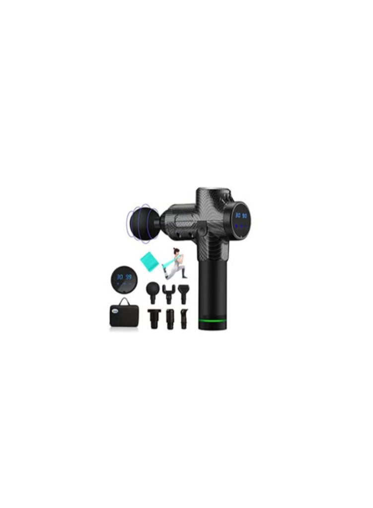 Generic 30 Speed ​​Massage Gun 6 Massage Heads in Hard Case Electric LCD Touch Screen Ultra Quiet 35dB Massage Carbon Fiber Design Battery Operated Grey  - Image 1
