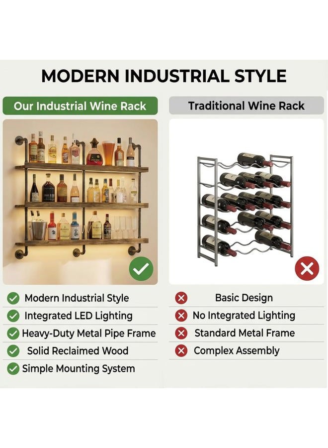 Woskar 5-Tier Wall Mounted Wine Rack, Industrial Pipe Bar Shelf for Wine Bottle Storage, Industrial Pipe Shelves Shelf Shelving for Home Bar Dining Room Kitchen (47.2" W x 47.2" H x 8.6" D) - Image 3