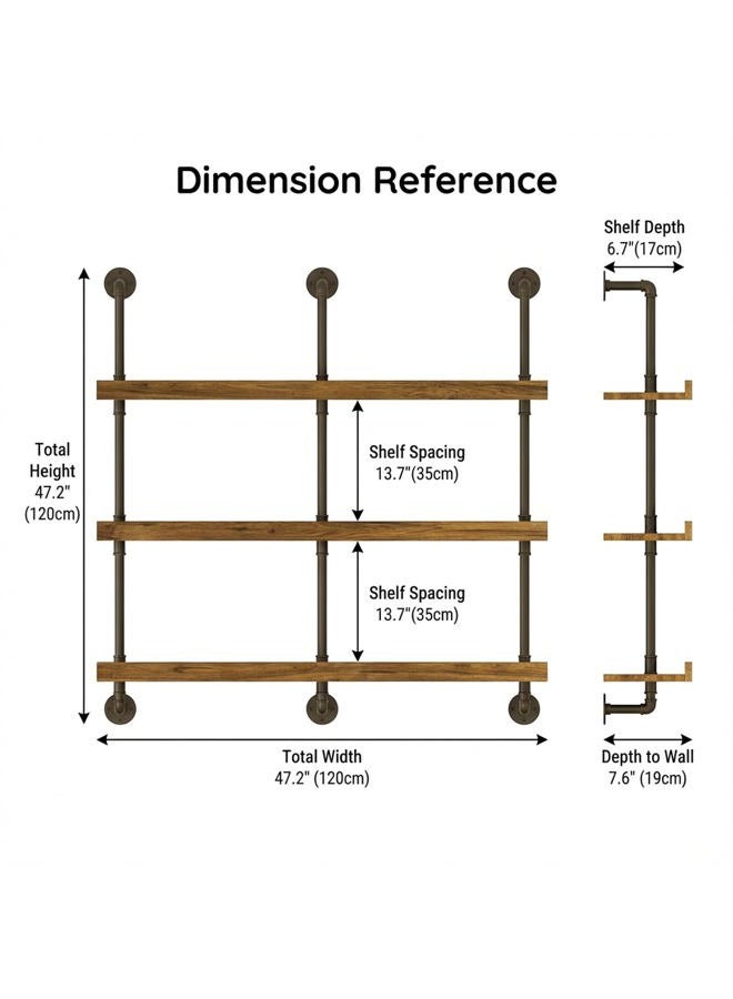 Woskar 5-Tier Wall Mounted Wine Rack, Industrial Pipe Bar Shelf for Wine Bottle Storage, Industrial Pipe Shelves Shelf Shelving for Home Bar Dining Room Kitchen (47.2" W x 47.2" H x 8.6" D) - Image 5
