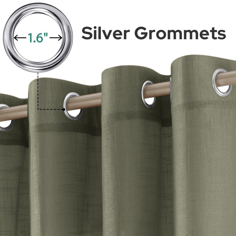 هوم أيدياز Homideas Olive Green Linen Stertains 84 بوصة طويلة 2 لوحات مزخرفة ستائر مزرعة الستائر مزرعة الستائر خصوصية النافذة لغرفة المعيشة غرفة نوم - Image 3