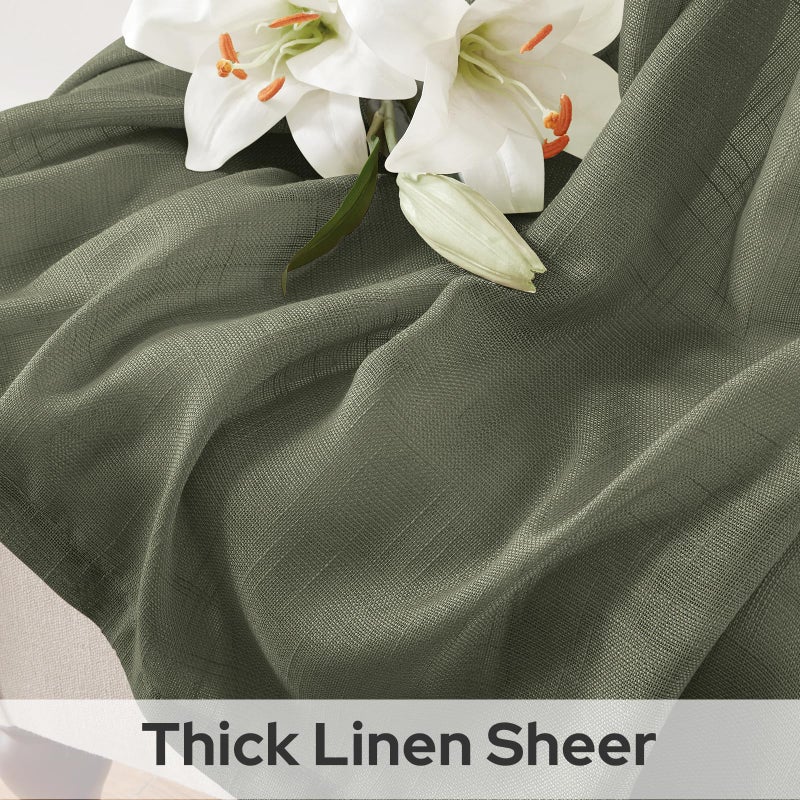 هوم أيدياز Homideas Olive Green Linen Stertains 84 بوصة طويلة 2 لوحات مزخرفة ستائر مزرعة الستائر مزرعة الستائر خصوصية النافذة لغرفة المعيشة غرفة نوم - Image 2