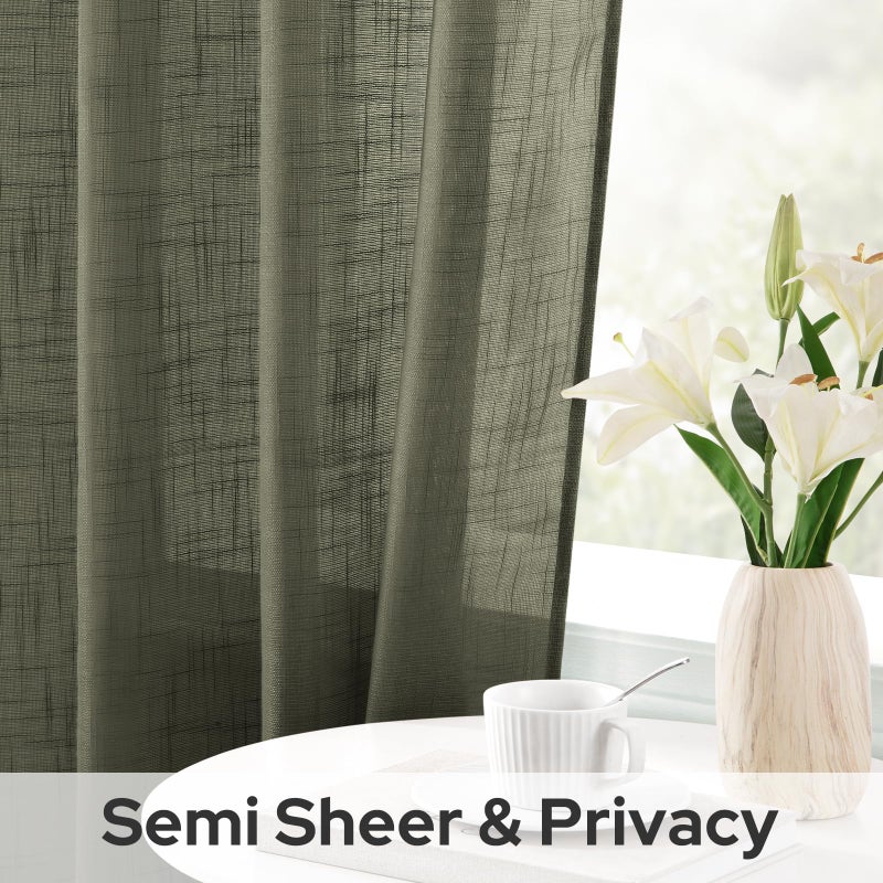 هوم أيدياز Homideas Olive Green Linen Stertains 84 بوصة طويلة 2 لوحات مزخرفة ستائر مزرعة الستائر مزرعة الستائر خصوصية النافذة لغرفة المعيشة غرفة نوم - Image 4