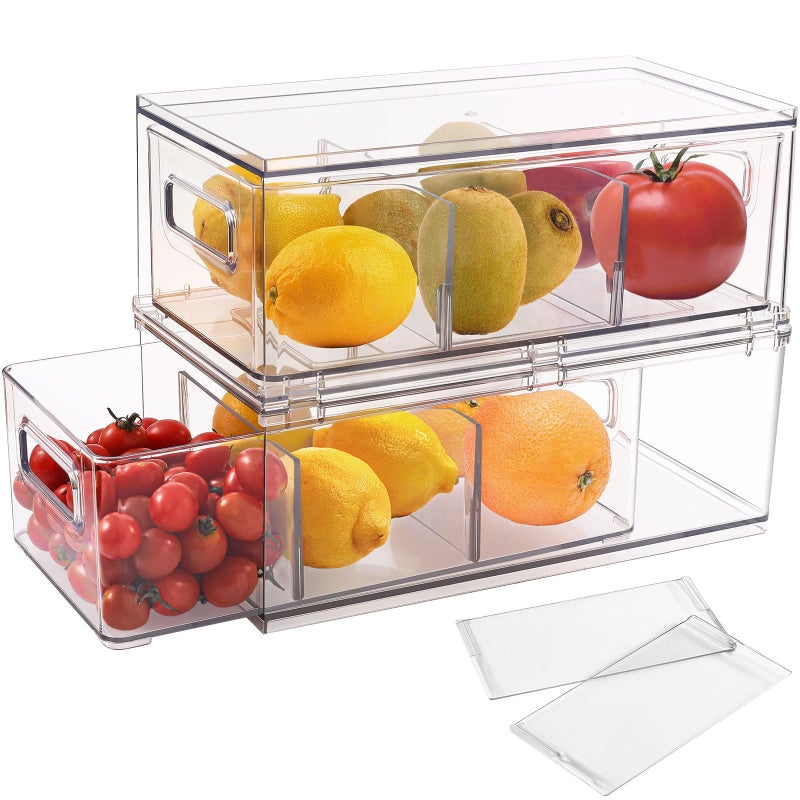 shopwithgreen Refrigerator Organizer Bins with Pullout Drawer Drawable Clear Fridge Drawer Organizer with Handle Plastic Kitchen Pantry Storage Containers  2 Pack 37QT